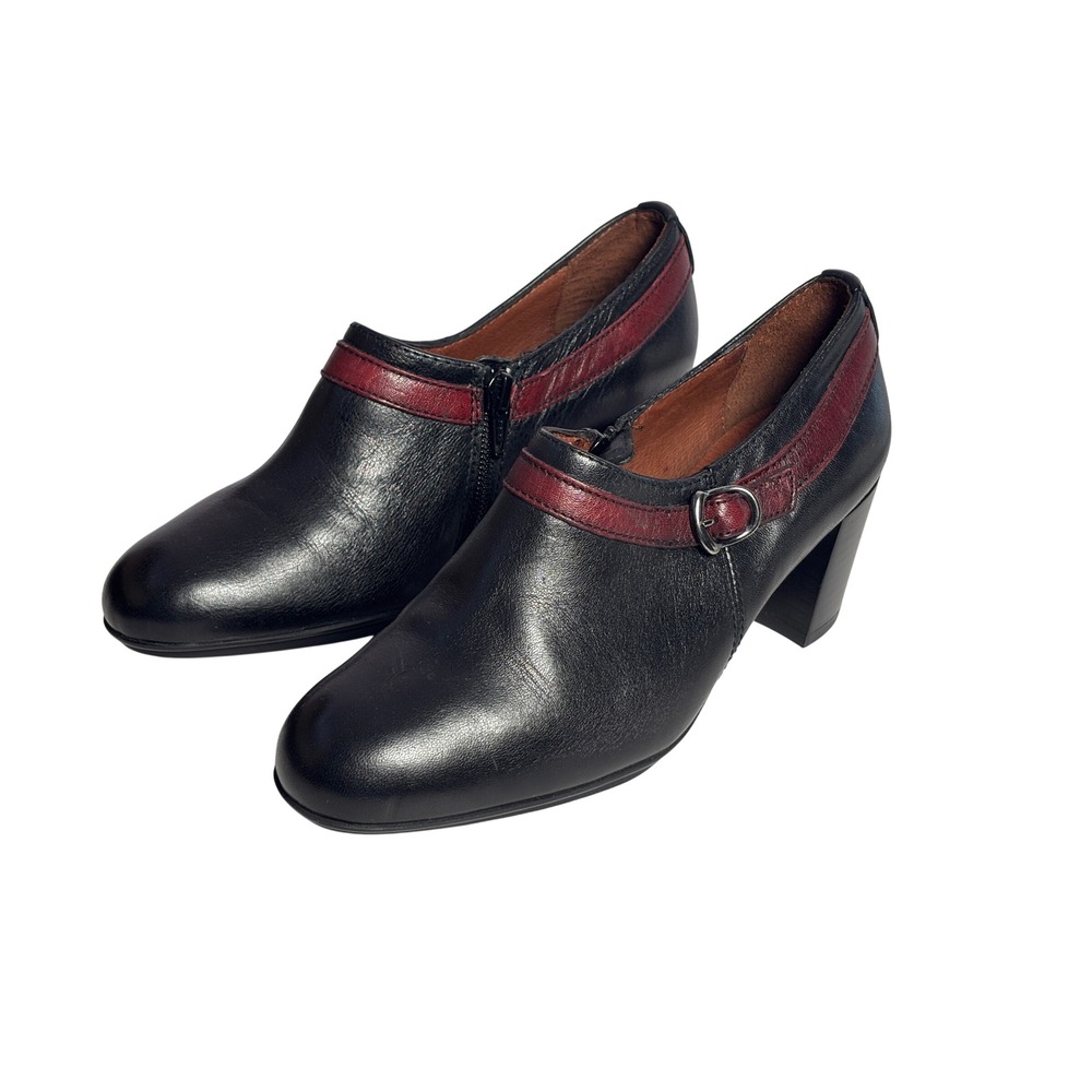 Hispanitas Women Heels 35 US 5 Black Red Leather Block Heel Buckle Shootie